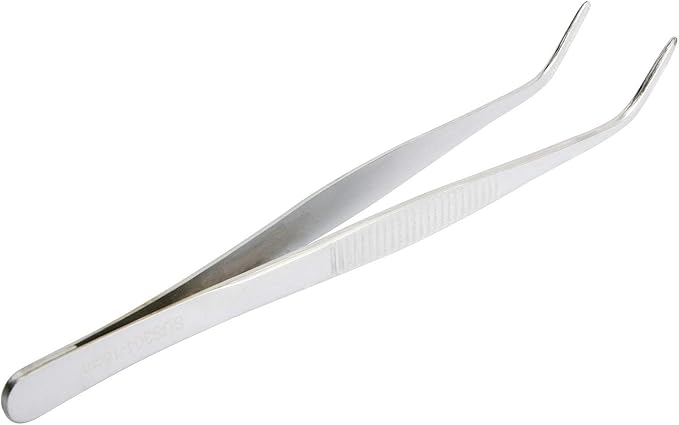 Aoje-Link 304 Stainless Steel Curved Tweezers with Serrated Tip, Multi-Purpose, Silver