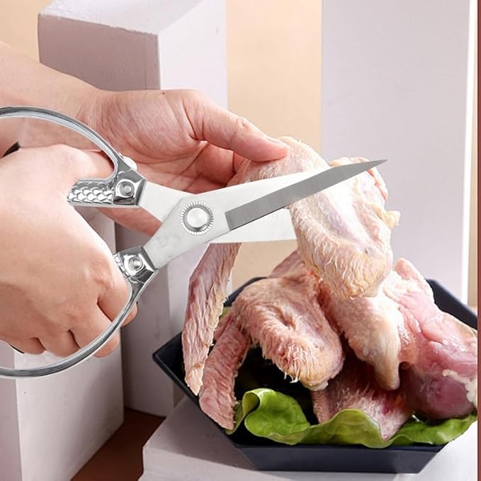 Silver Kitchen Scissors -Heavy Duty & All Purpose shears, Stainless Steel, Ideal for office & Home Use, Industrial Grade