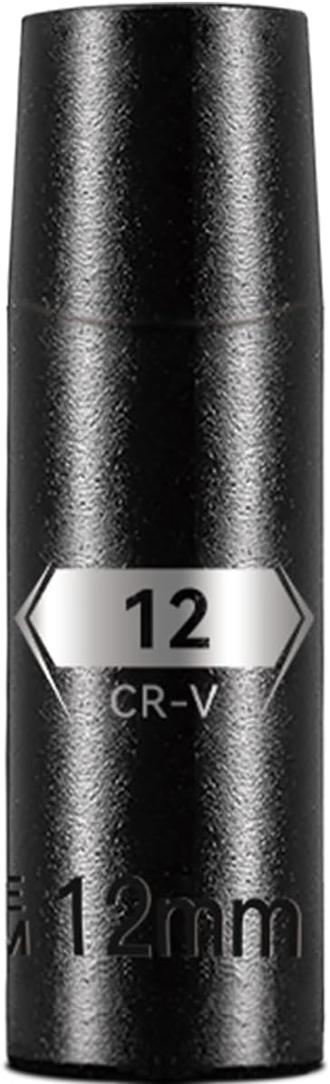 BLACKROBOT 1/2 Inch Drive 6-Point Deep Socket, 12mm Deep Impact Socket, CR-V Steel