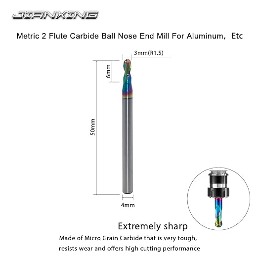 3mm R1.5 DLC Coated 2-Flute Carbide Ball Nose End Mill, Ideal for Aluminum, Copper Alloys, and Plastic Machining ??High Precision & Wear-Resistant Cutting Tool (3 Pack)