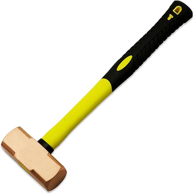 Non Sparking 16 lb Brass Head Sledge Hammer Pound 35 inch Long with Fiber Glass Handle and Comfortable Grip, Spark Free Safety, Non-Magnetic, Die-Forge, Corrosion Resistant