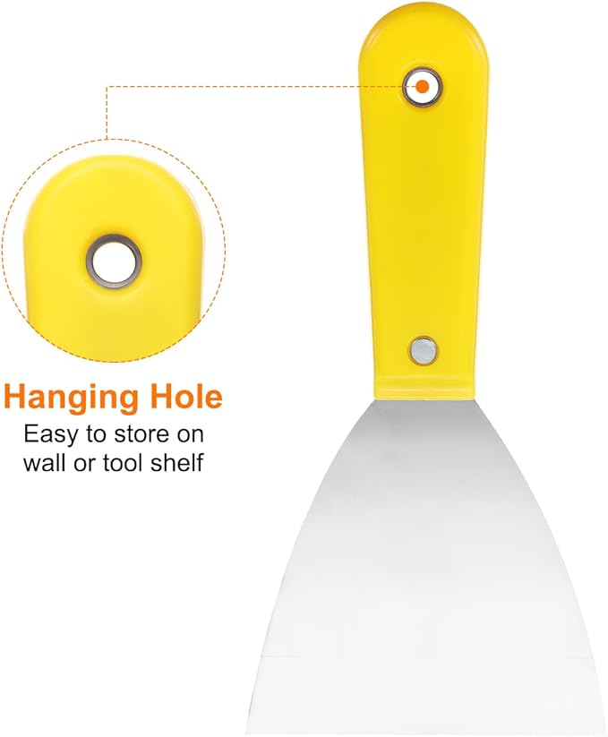 HARFINGTON 4pcs Carbon Steel Putty Knife 4" Plastic Handle Spreading Drywall Flex Putty Scraper for Wallpaper Wall Taping Scraping Paint, Yellow