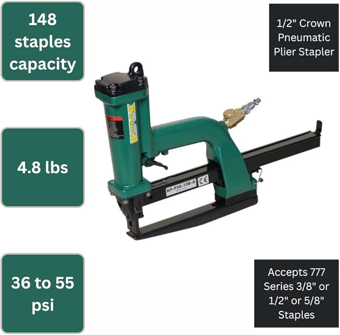 Klinch-Pak KP-P50-777 1/2 Inch Crown Pneumatic Plier Stapler for 777 Series Staples with 3/8-Inch 1/2-Inch or 5/8-Inch Leg Staples, Ideal for Trays & Lids, End Caps, Header & Bags, Container Inserts