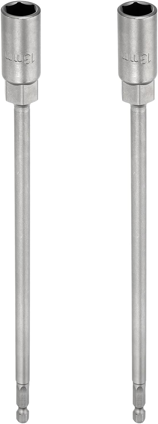 HARFINGTON 2pcs Nut Driver Drill Bit 13mm Metric Socket 1/4" Hex Shank 10" (250mm) Extra Long Magnetic 6-Point Sockets Quick Change 40Cr Steel Bolt Setters for Power Drill Drivers