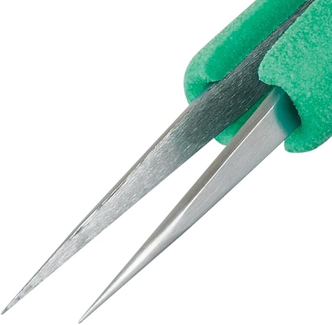 Pro'sKit ESD Anti-static Tweezers TZ-205N Antimagnetic Stainless Steel Fine Tip Straight Professional Repair Tool with Soft Handle for Jewelry, Watch, Electronics, Precision Industries (140.5mm)