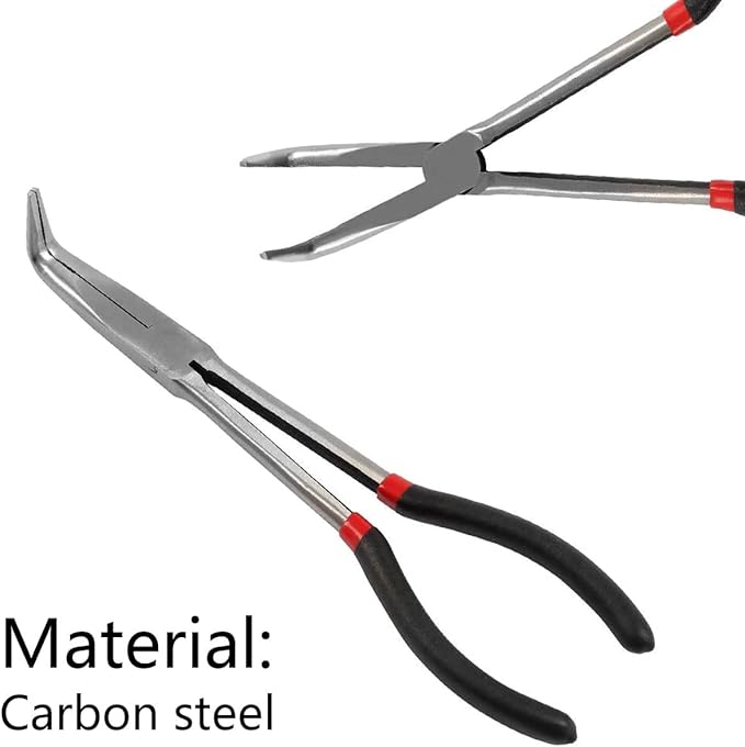 3 Pcs Needle Nose Pliers Set11 Inch Carbon Steel Long Reach Pliers Non-slip Straight 25째/45째/90째 Bent Nose O-Shaped Circle Pliers for Machinist Engineer Narrow Spaces