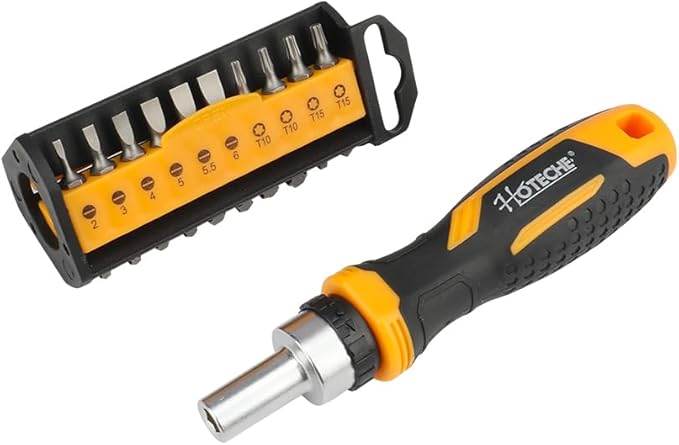 Hoteche 31-Piece Ratcheting Screwdriver Set ??Magnetic Bit Driver with 30 CR-V Bits (6.35횞25mm) | Reversible Ratchet, Ergonomic Handle, Storage Case for Home, DIY, and Workshop