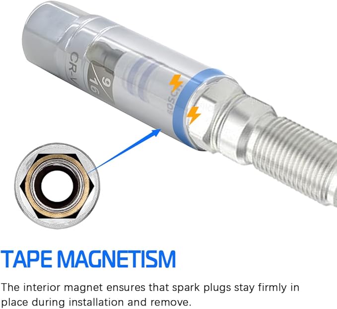 9/16-inch Magnetic Spark Plug Socket 3/8-inch Drive 6-Point Powerful Magnet Retains Spark Plugs Chrome Vanadium Steel