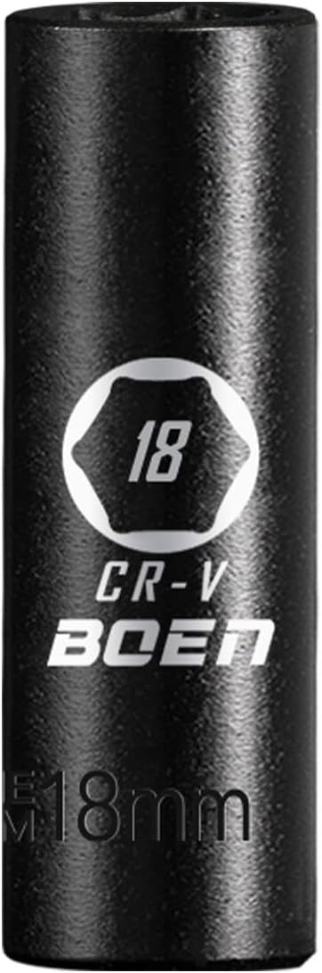 BOEN 1/2" Drive Deep Impact Socket,18mm Premium Socket,Metric,6 Point,Cr-V Steel with Laser Marking - Strong and Durable
