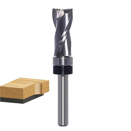 Up-Cut Top Bearing Flush Trim Router Bit 1/4 Shank - 1/2" Cutting Dia, 1-1/8" Cut Height, Carbide Spiral Pattern Template Flush Cut Router Bit, for Wood Trimming