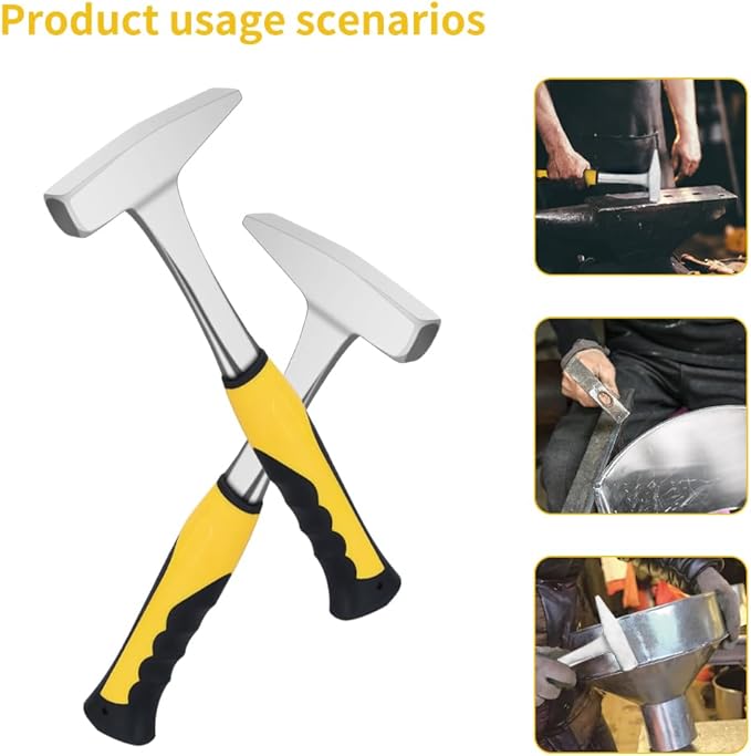 Sheet Metal Hammer – 14oz Tinsmith hammer with Integral Forging – for HVAC, Pipe Work, Sheet Metal, Square/Shaping/Tinning Hammer (400, Yellow1)