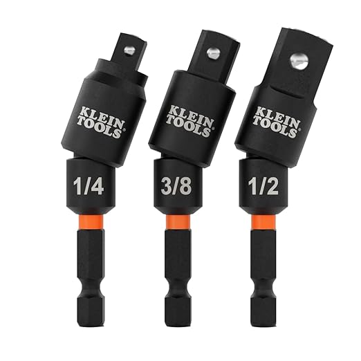 Klein Tools 65813SW 3-Piece Impact Swivel Socket Adapter Set, 1/4", 3/8", 1/2" Square Drive, Impact Driver to Socket Extensions, 20-Degree Swivel, Impact-Rated, Ball Detent