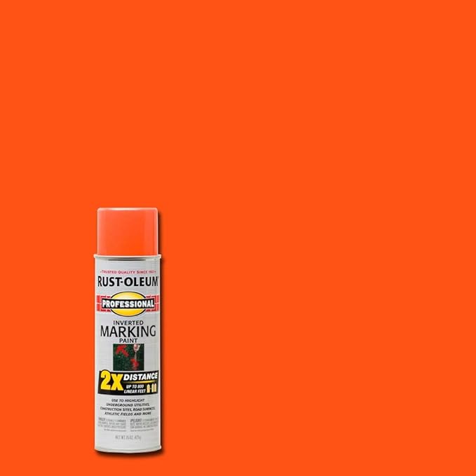 Rust-Oleum 266579 Professional 2X Distance Inverted Marking Spray Paint, 15 oz, Fluorescent Orange