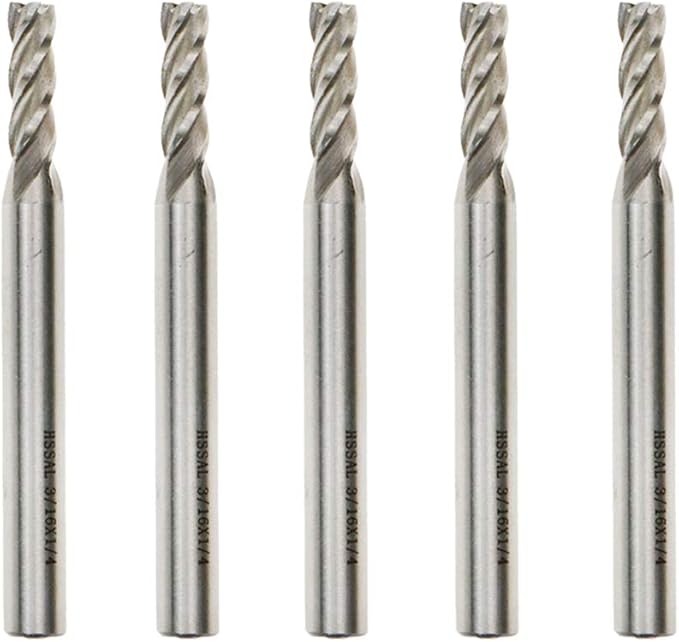 End Mill 3/16" Cutting Dia 1/4" Shank Dia 4 Flute End Mil Drill Bit - 5pcs