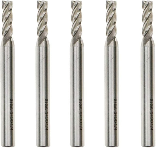 End Mill 3/16" Cutting Dia 1/4" Shank Dia 4 Flute End Mil Drill Bit - 5pcs