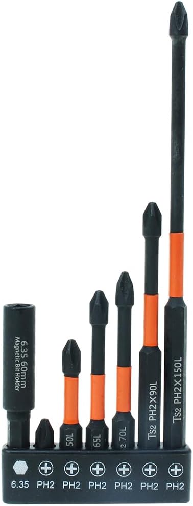 AUTOTOOLHOME 7 Pack Phillips Bits #2 Magnetic Impact Driver Bit 1, 2, 2-1/2,2-3/4,3-1/2,6 inch Long Phillips Head Drill & Screwdriver Bits