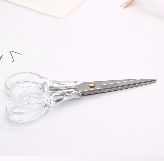 6.5" Silver Scissors Clear Round Acrylic Office All Purpose Scissors Professional Fabric Dressmaker Shears for Cutting Fabric Cloth Leather Canvas Papers (Silver)