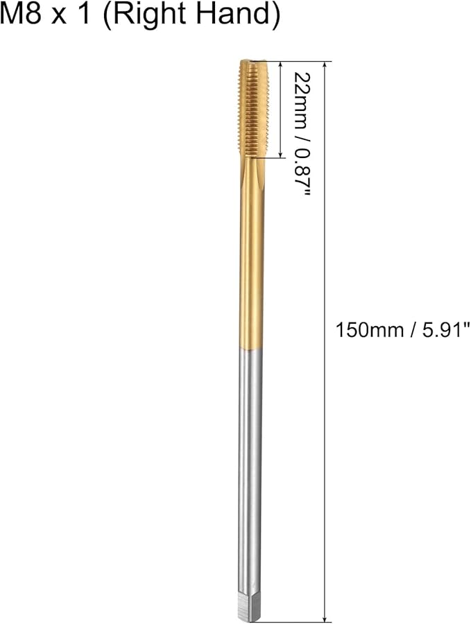 uxcell Metric Thread Tap M8 x 1 H2 150mm Straight Flute Screw Thread Milling Machine Taps Threading Tapping Repair Tool