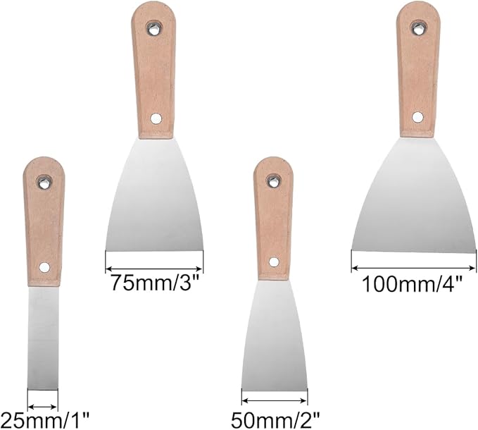 uxcell 4pcs Putty Knife Set 1/2/3/4 Inch Carbon Steel Paint Scraper Flexible Drywall Repair Mud Knife for Removing Cement Wallpaper Mud Adhesive Taping