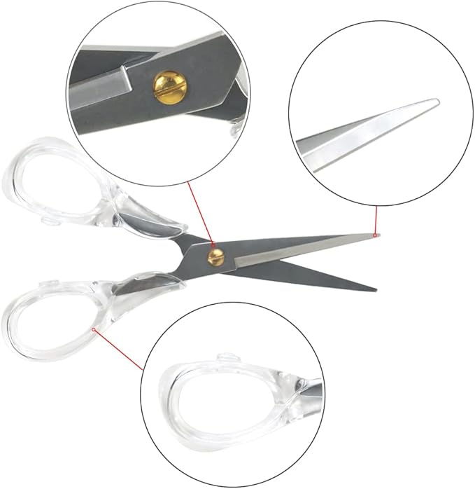 6.5" Silver Scissors Clear Round Acrylic Office All Purpose Scissors Professional Fabric Dressmaker Shears for Cutting Fabric Cloth Leather Canvas Papers (Silver)