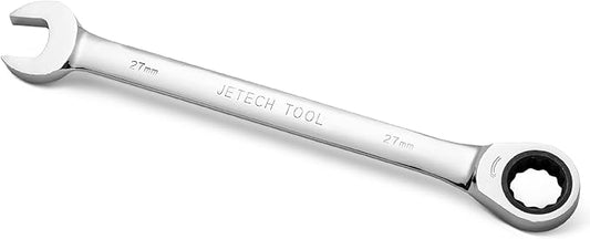 Jetech 27mm Ratcheting Combination Wrench, Industrial Grade Gear Spanner with 12-Point 72-Tooth Ratchet, Forged and Heat-Treated Cr-V Steel, Metric