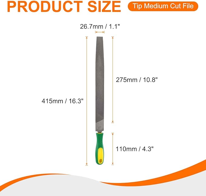 HARFINGTON Tip Medium Cut File 12" Double Cut Teeth High Carbon Steel Hand Rasp File with Plastic Handle for Metal Wood Deburring Removing