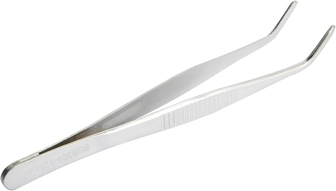 Aoje-Link 304 Stainless Steel Tweezers with Curved Serrated Tip Sewing Machine Electronic Repair Tweezers Pliers Multi-Purpose Tweezers Tool Pliers Silver 4pcs