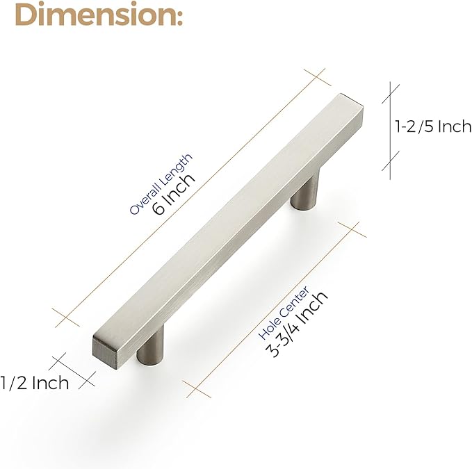 Ravinte 30 Pack 3-3/4 Inch Cabinet Pulls Brushed Nickel Sqaure Kitchen Cabinet Handles Silver Cabinet Hardware Stainless Steel Drawer Pulls 6 Inch Overall Length with Mounting Template