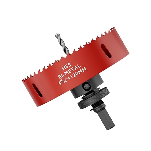 4-3/4" (120mm) Bi-Metal M42 High Speed Steel Hole Saw with Pilot Drill Bit, Smooth Cutting Edge for PVC, Drywall, Wood, Plastic, Gypsum Board, Rubber, Thin Metal