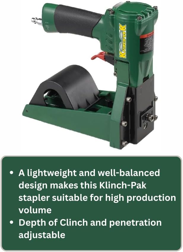 Klinch-Pak KP-RR1 Pneumatic Roll Carton Closing 1-1/4" Crown Stapler for RR1 Series Staples, 5/8-Inch or 3/4-Inch Leg Staples SIM to H-1031, Ideal for Folding Boxes, Complete Overlap and More
