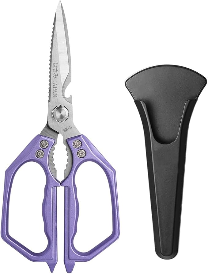 Kitchen Scissor, Heavy Duty Stainless Steel Kitchen Shears Scissor for Food, Sharp Cooking Scissors for Meat Chicken Fish Nut Vegetable Herb, Bottle Opener (Purple)