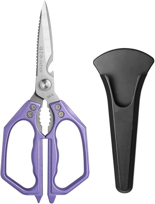 Kitchen Scissor, Heavy Duty Stainless Steel Kitchen Shears Scissor for Food, Sharp Cooking Scissors for Meat Chicken Fish Nut Vegetable Herb, Bottle Opener (Purple)