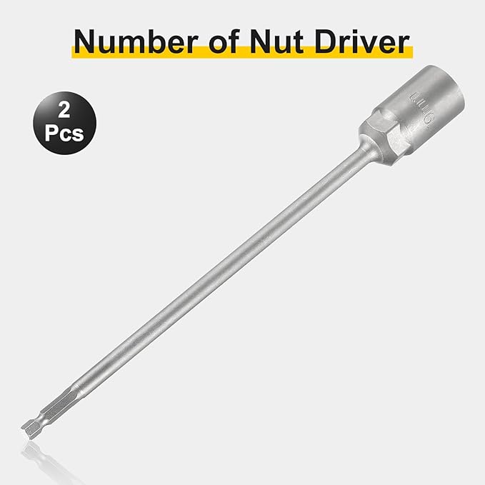 HARFINGTON 2pcs Nut Driver Drill Bit 19mm Metric Socket 1/4" Hex Shank 10" (250mm) Extra Long Magnetic 6-Point Sockets Quick Change 40Cr Steel Bolt Setters for Power Drill Drivers