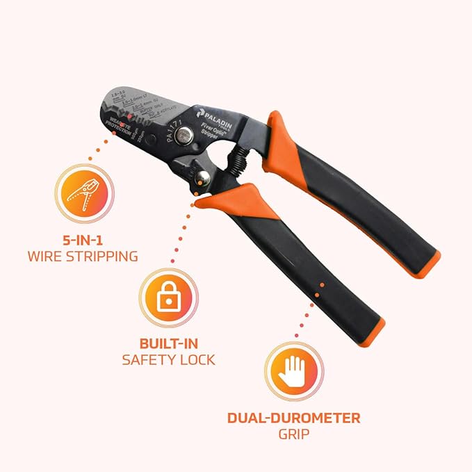 Paladin Tools PA1171 ProGrip Fiber Optic Stripper, 5-in-1 Professional Grade Fiber Optic Stripping Tool