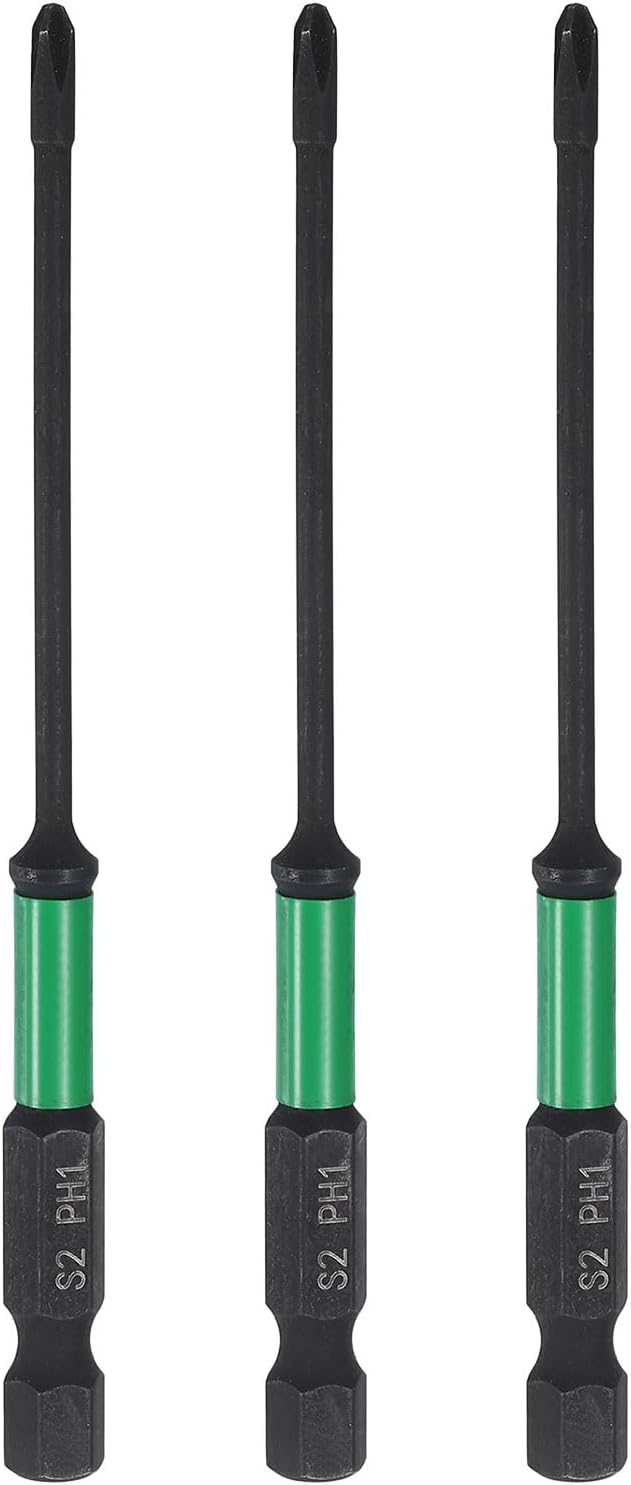 HARFINGTON 3pcs #1 Impact Phillips Screwdriver Bit PH1 1/4" Hex Shank 4" (100mm) Long 0.1" Rod Magnetic Cross Head Drill Bits S2 Steel Industrial Screw Driver for Impact Power Drivers