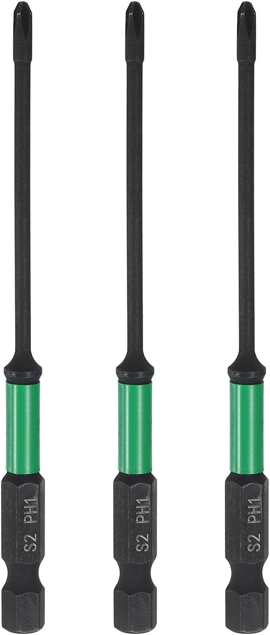 HARFINGTON 3pcs #1 Impact Phillips Screwdriver Bit PH1 1/4" Hex Shank 4" (100mm) Long 0.1" Rod Magnetic Cross Head Drill Bits S2 Steel Industrial Screw Driver for Impact Power Drivers