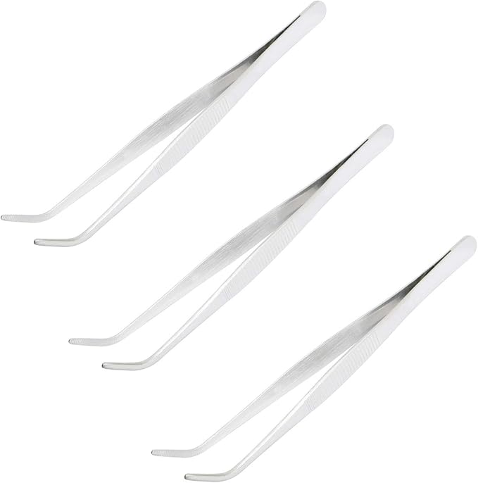 Aoje-Link 304 Stainless Steel Tweezers with Curved Serrated Tip Sewing Machine Electronic Repair Tweezers Pliers Multi-Purpose Tweezers Tool Pliers Silver 3pcs