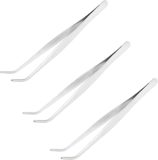 Aoje-Link 304 Stainless Steel Tweezers with Curved Serrated Tip Sewing Machine Electronic Repair Tweezers Pliers Multi-Purpose Tweezers Tool Pliers Silver 3pcs