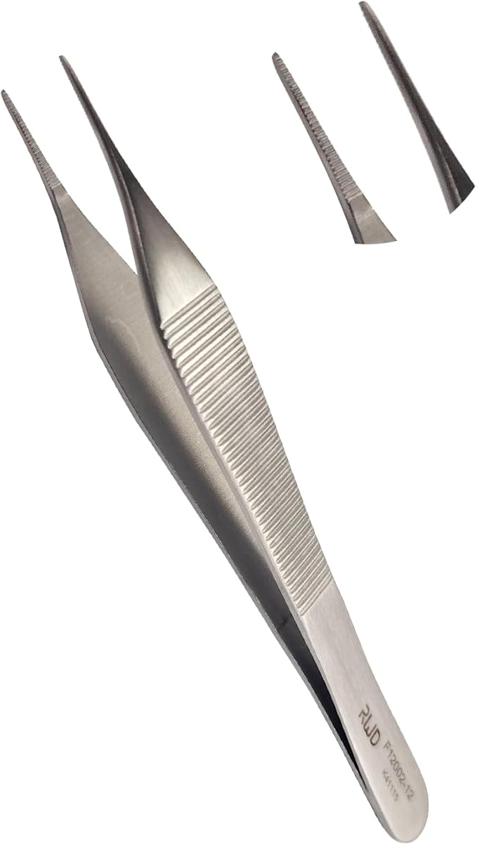 RWD ADSON Dressing Forceps 4.7", Martensitic Stainless Steel Medical Tweezers, 0.6mm Width Serrated Straight Tip, Micro Forceps Tweezer, Surgical Tweezer for High-Precision Handling (F12002-12)