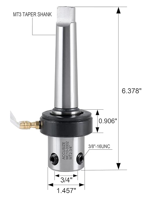 Accusize Industrial Tools Mt3 to 3/4'' Weldon Shank, Annular Cutter Arbor with Coolant System for Drill- Use Annular Cutter on Drill Press, Mc10-0003