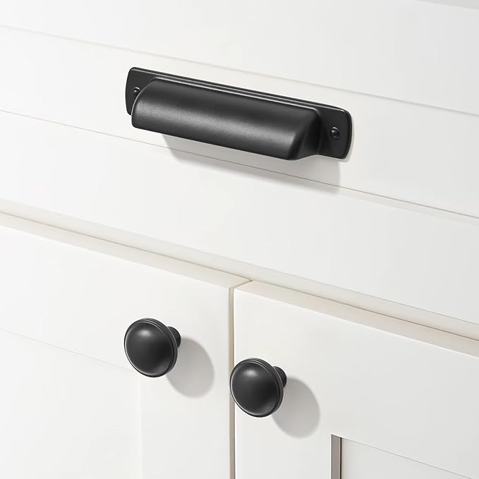 Khtumeware 10 Pack Large Cabinet Knobs - Matte Black, 1-3/4 inch (44 mm) Diameter, Heavy Duty Zinc Knobs for Kitchen Drawer Pulls and Dresser Drawers
