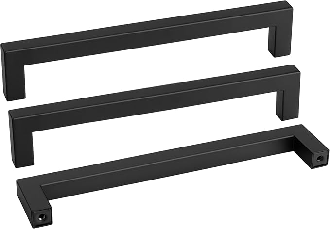 Goldenwarm 150 Pack 8-4/5 Inch Black Cabinet Handles Matte Black Drawer Pulls Stainless Steel Cabinets Hardware Square Bar Modern for Kitchen Bathroom Cupboard