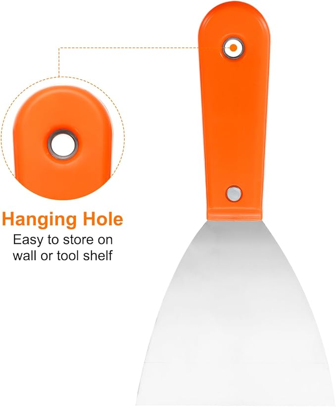 HARFINGTON 4pcs Carbon Steel Putty Knife 5" Plastic Handle Spreading Drywall Flex Putty Scraper for Wallpaper Wall Taping Scraping Paint, Orange