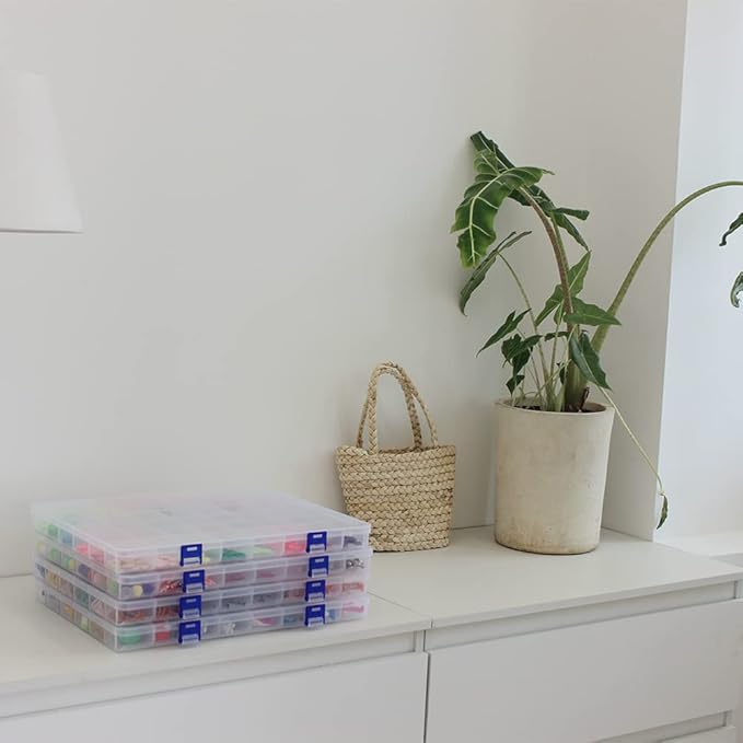 BangQiao 2 Pack Fixed 48 Grids Clear Plastic Divider Storage Box, Transparent Organizer Container Case for Bead, Button, Jewelry, Diamond, Craft, Small Parts, Sewing Kit竊똃IY Accessories
