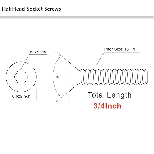 MewuDecor 5/16-18 x 3/4" Flat Head Socket Cap Screws Countersunk Bolts, Allen Socket Drive, Stainless Steel 18-8 (304), Fully Threaded, Bright Finish, 20 PCS