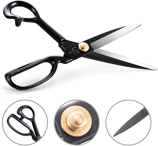 Sewing Scissors, 9 Inch Fabric Dressmaking Scissors Heavy Duty Shears Sharp Cutting for Crafting, Leather, Dressmaking, Tailoring, Altering(9 Inch Black, Right-Handed)