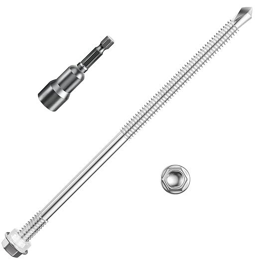 (50Pcs)#14×6" Hex Washer Head Self Drilling Screws, 410 Stainless Steel Metal SheetScrews，TEK Screws, Self Drilling Screws, Self Tapping Screws,Extensions Extra Long Screws