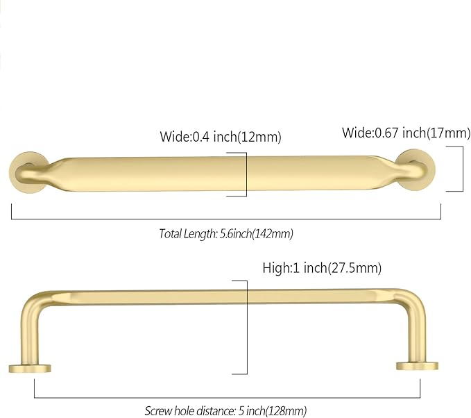 Asidrama 10 Pack 5 Inch(128mm) Brushed Gold Kitchen Cabinet Handles, Cabinet Pulls Kitchen Cabinet Hardware for Cupboard Drawer Pulls