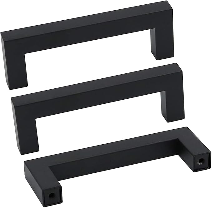 Goldenwarm Black Cabinet Handles Matte Black Drawer Pulls Stainless Steel Cabinets Hardware Square Bar Modern for Kitchen Bathroom Cupboard, 60 Pack 3 Inch