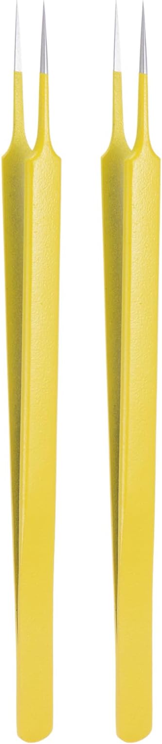 HARFINGTON 2pcs Stainless Steel Precision Tweezers 6.3 Inch Long Handle Pointed Tip Tweezers Multi Purpose for Craft Industrial Work Laboratory Use, Yellow